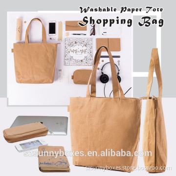 New Unique Design Recycle Washable Kraft Paper Travel Storage Bag With Handles & Zipper